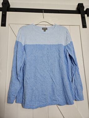 Style & Co. Two-Tone Light Blue Long-Sleeve Crewneck Shirt